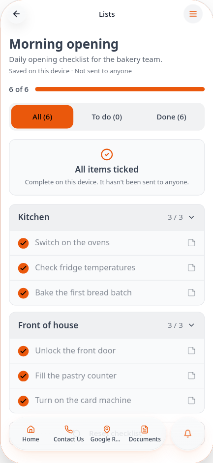 All items ticked message with full progress bar