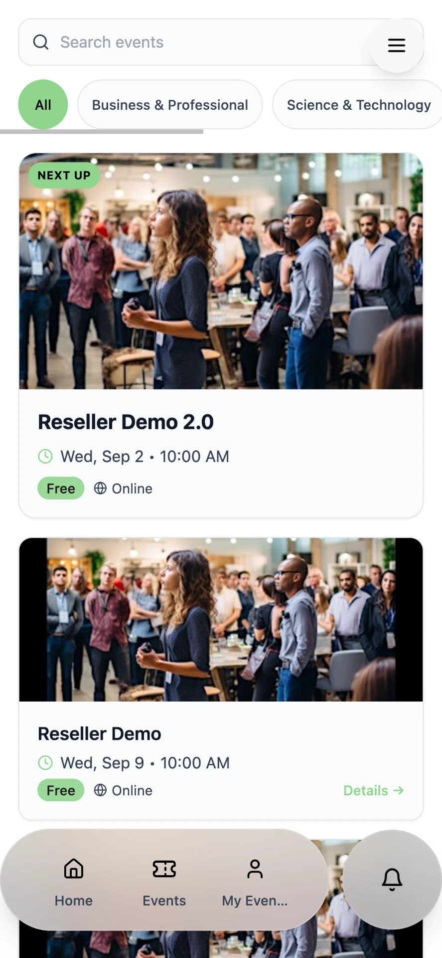 AppBuild app example showing events and tickets — AppBuild vs a0.dev app builder comparison