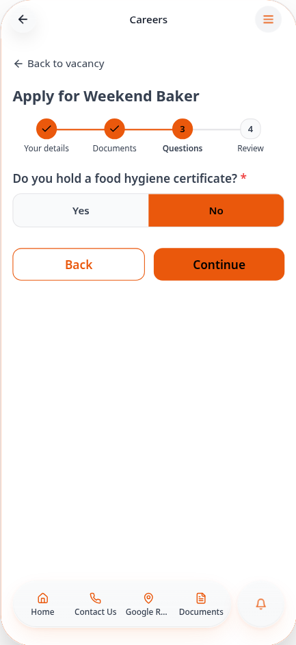 Yes/No food hygiene question answered No