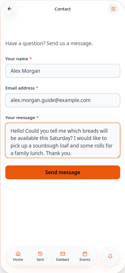 Completed demo contact form ready to submit