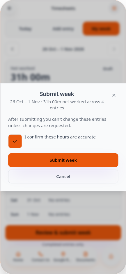 Submit week confirmation with the box ticked