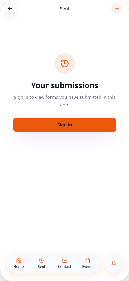 Customer sign-in invitation on the demo app Submissions page