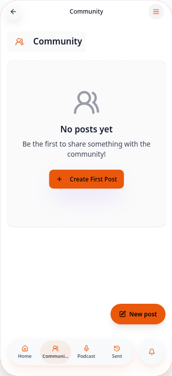 Empty community wall with a Create First Post button