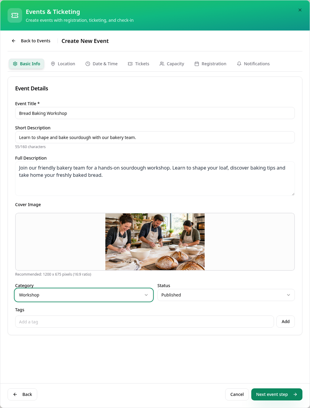 Bread Baking Workshop details and uploaded cover image