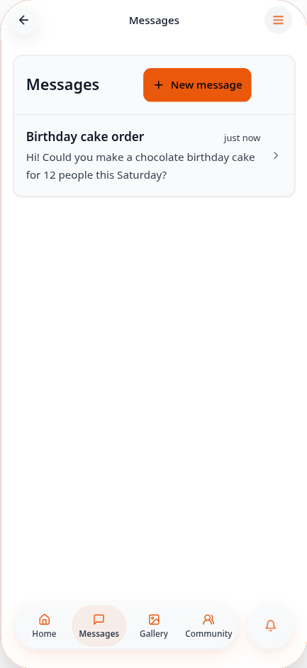 Customer Messages list showing the Birthday cake order conversation