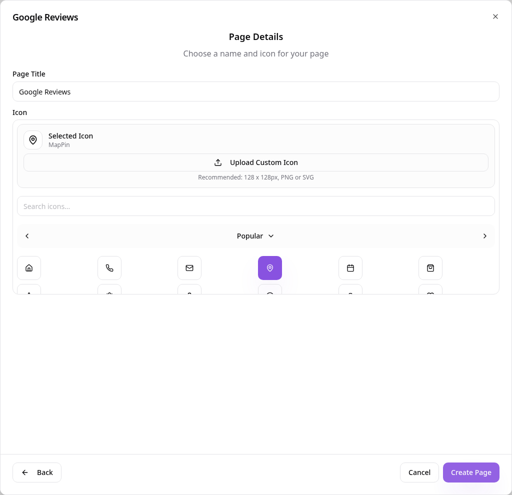 Page title and icon picker