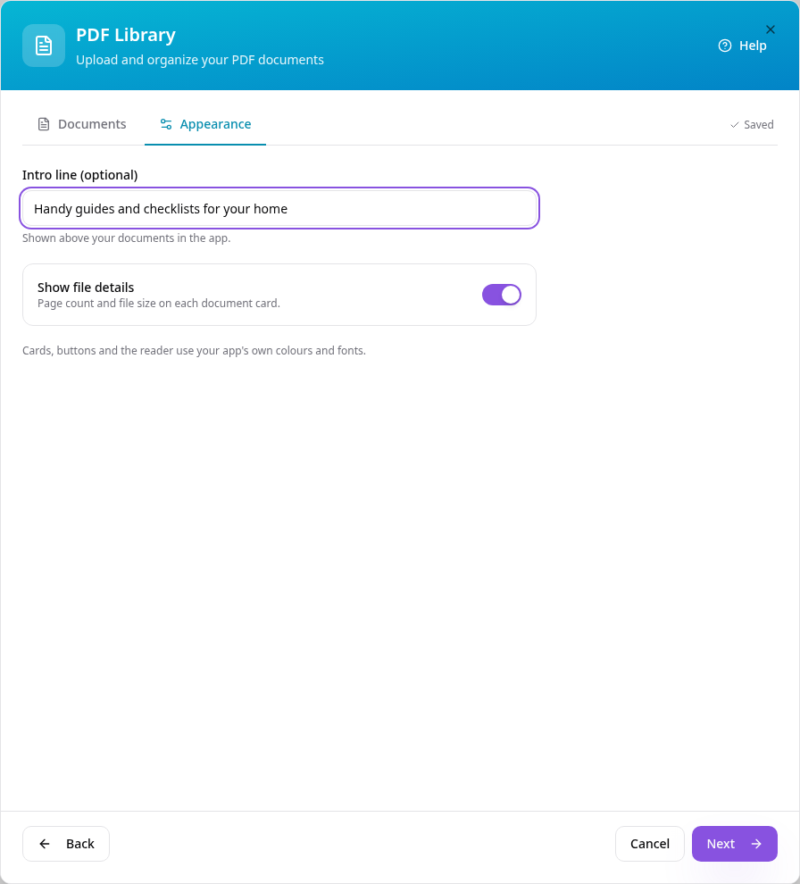 Appearance tab with an intro line