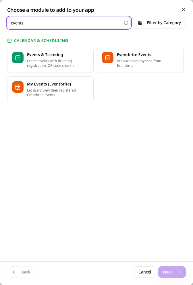 Function picker with Events & Ticketing