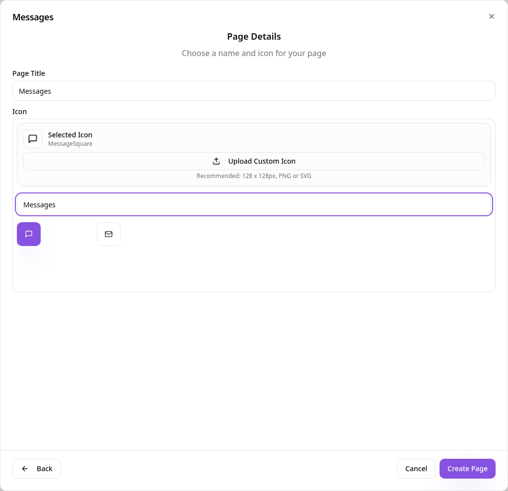 Page details with the title Messages