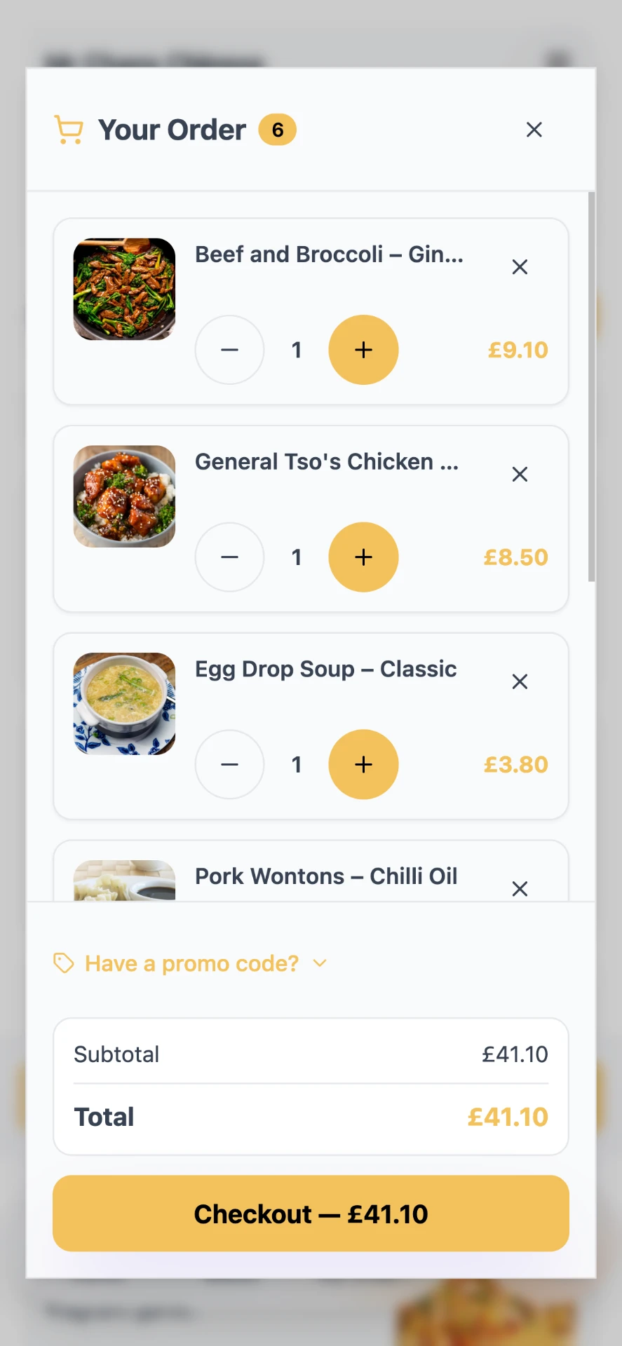 Cart and checkout screen