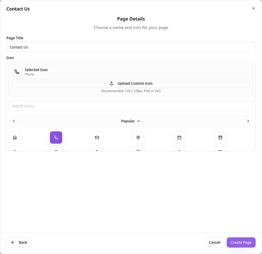 Page title and icon picker