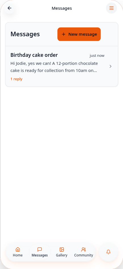 Customer Messages list showing the reply preview and 1 reply