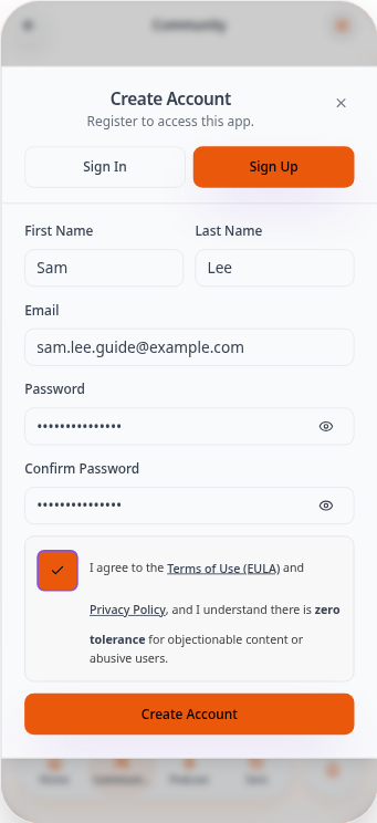 Sign-up form with name, email and password