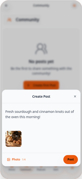 Create Post composer with a message and an attached photo