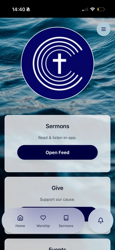 Church app home screen