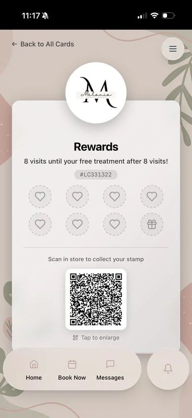 Beauty salon loyalty rewards screen