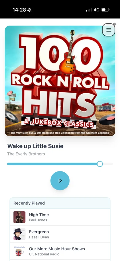 Radio app now playing screen
