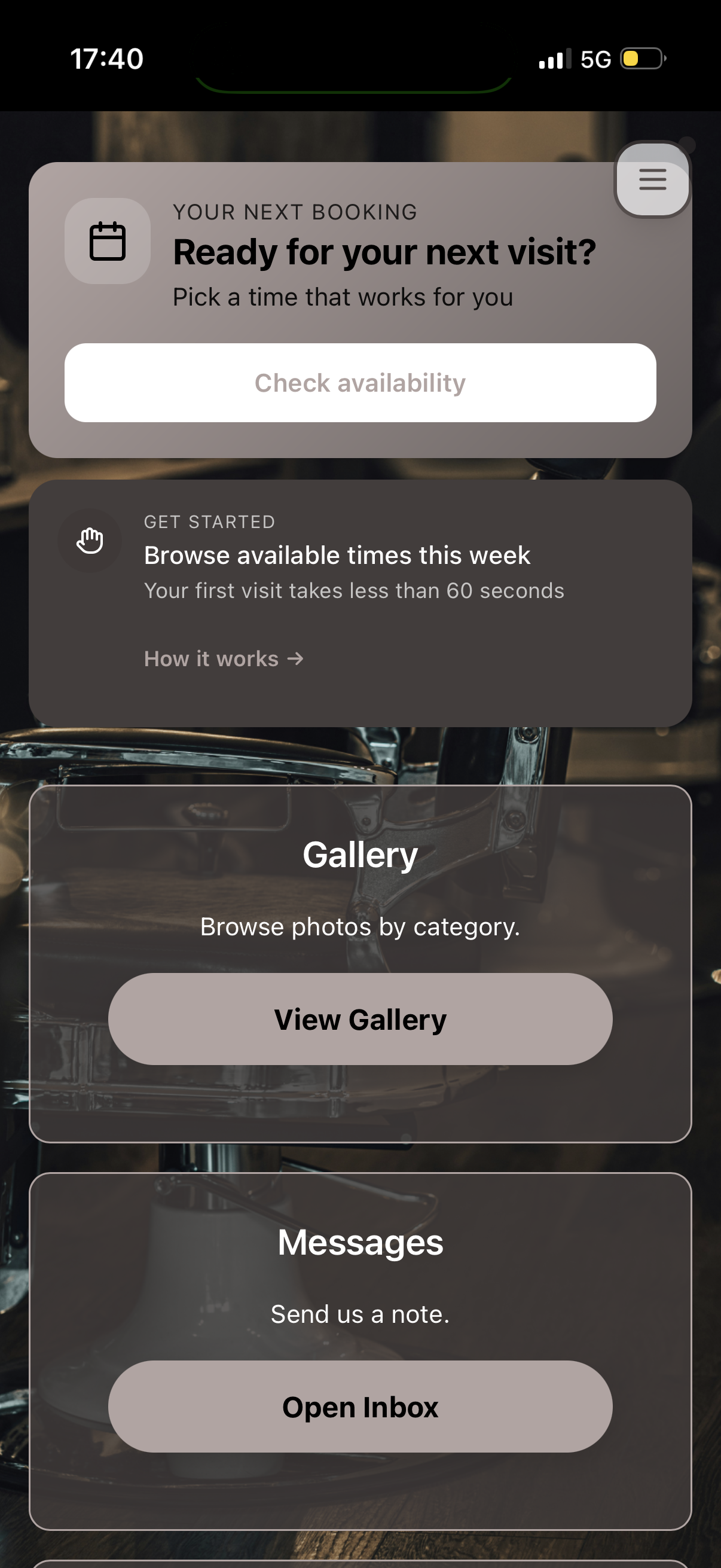 Barbershop notifications screen