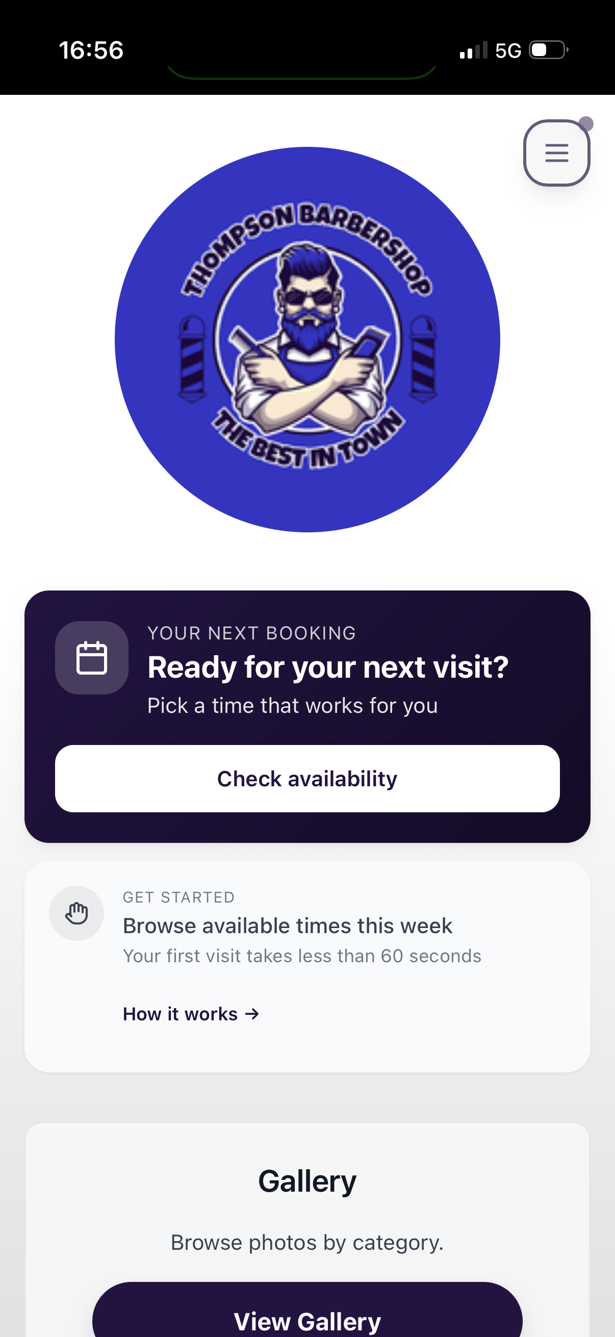 Barbershop services screen