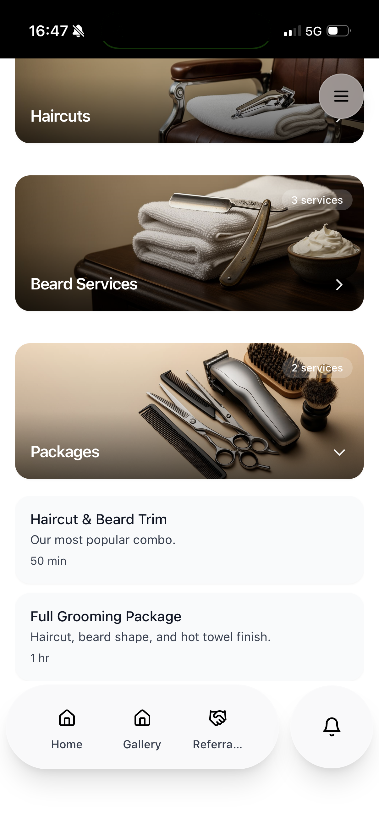 Barbershop app screen