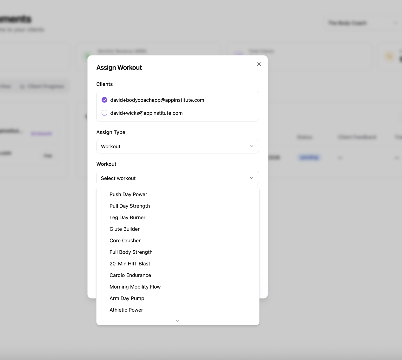 Drag-and-drop workout builder