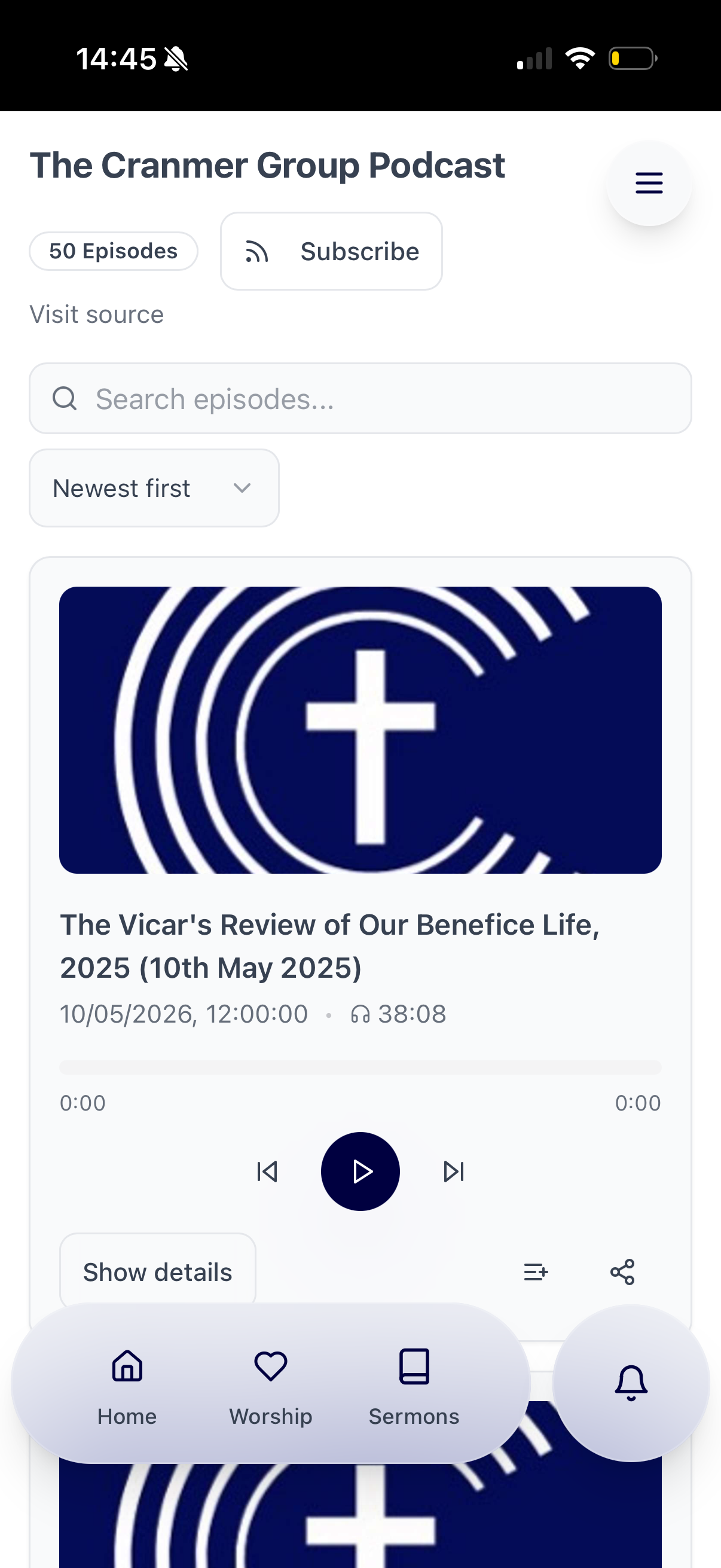 Church app sermons screen