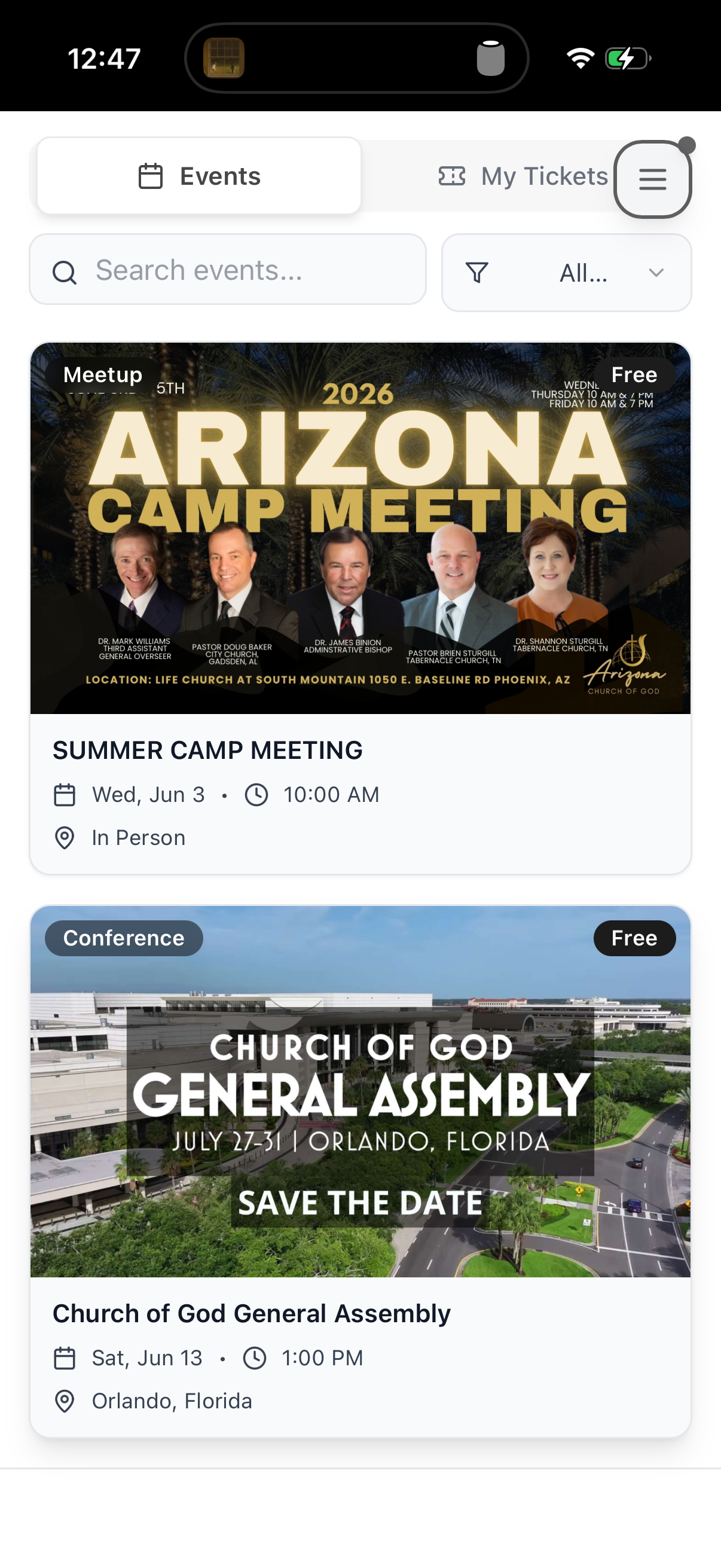 Church app giving screen