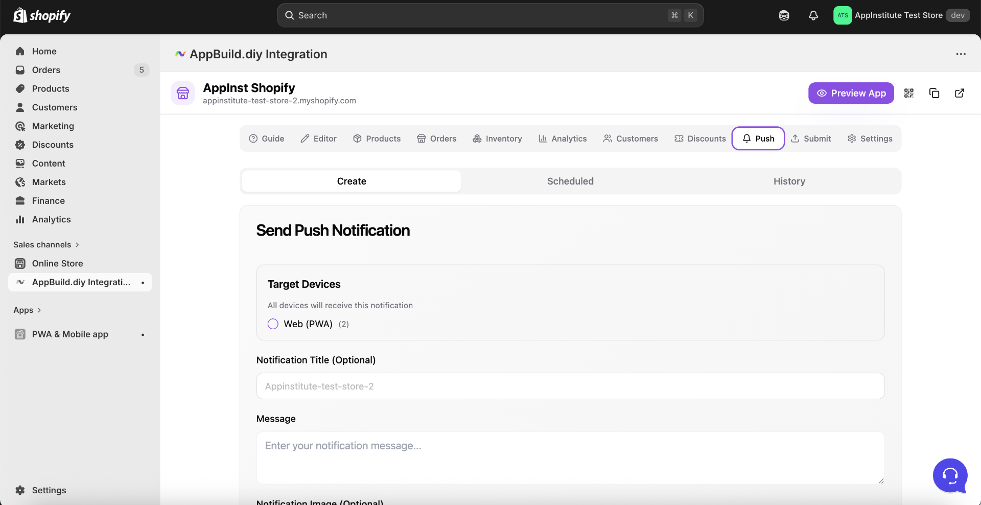 Push notifications dashboard