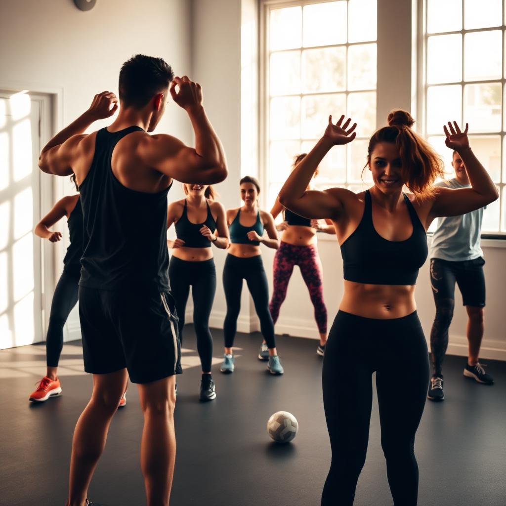 Group fitness class in action