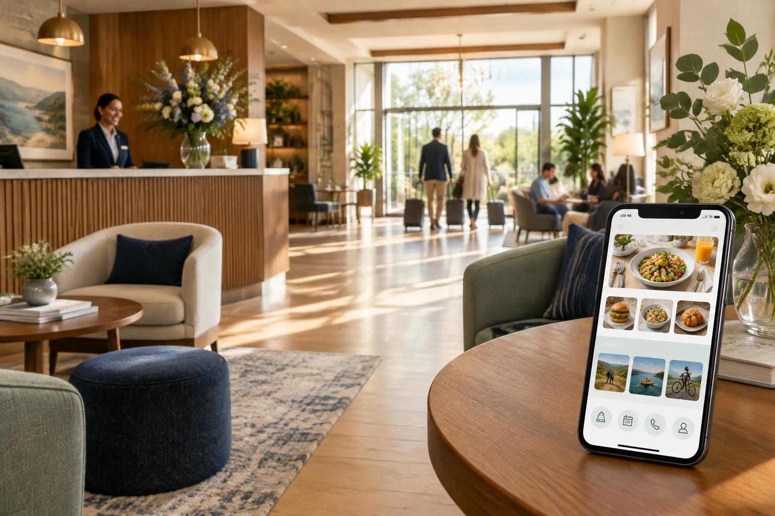 Hotel reception and guest app with food and activity information