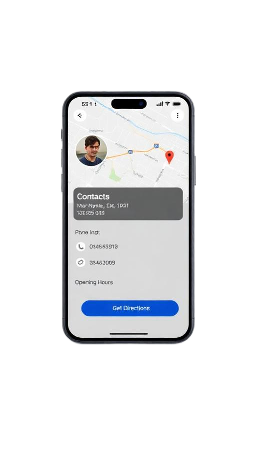 App screen — Contact & Directions
