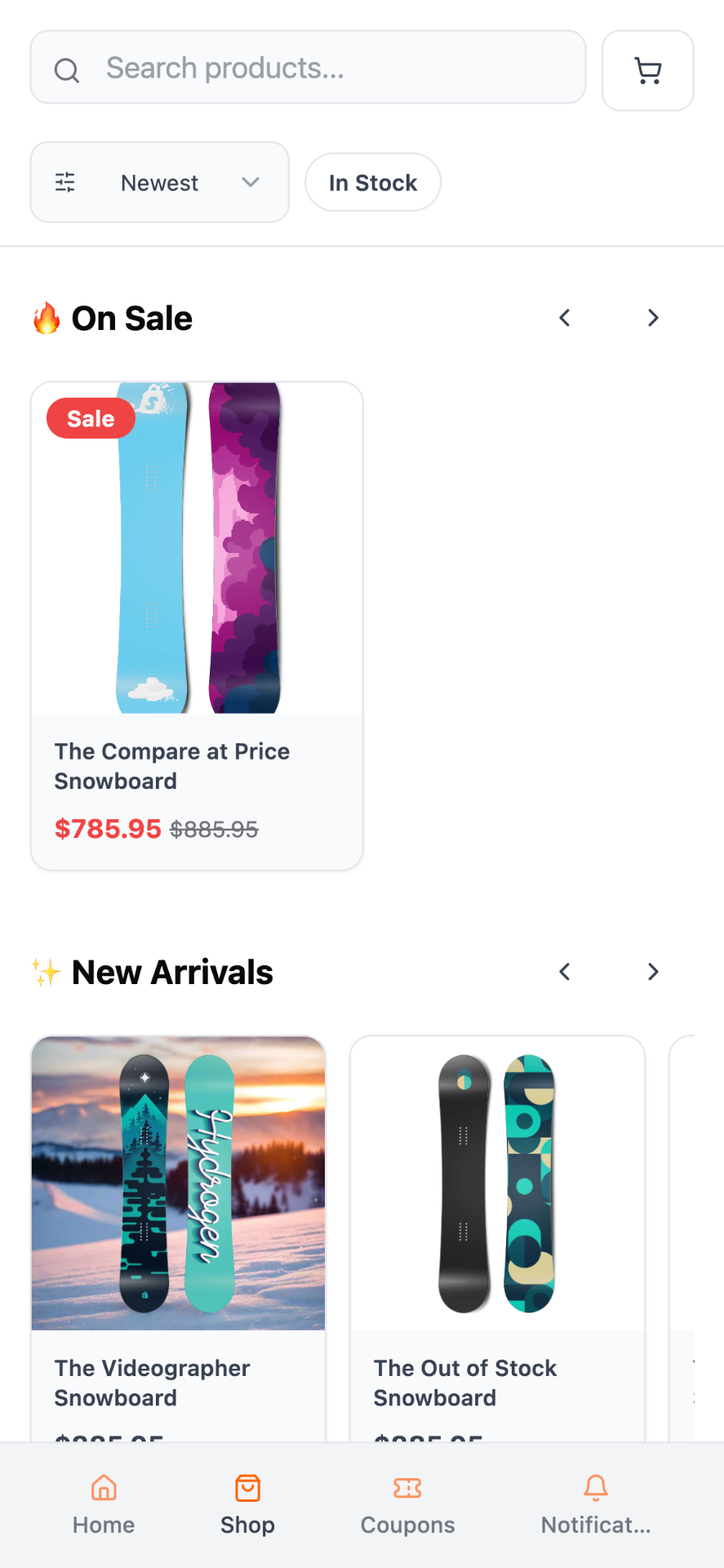 Mobile shop product listing