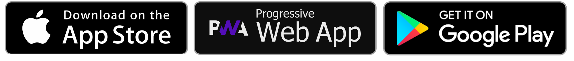 Available on App Store, PWA Web App, and Google Play
