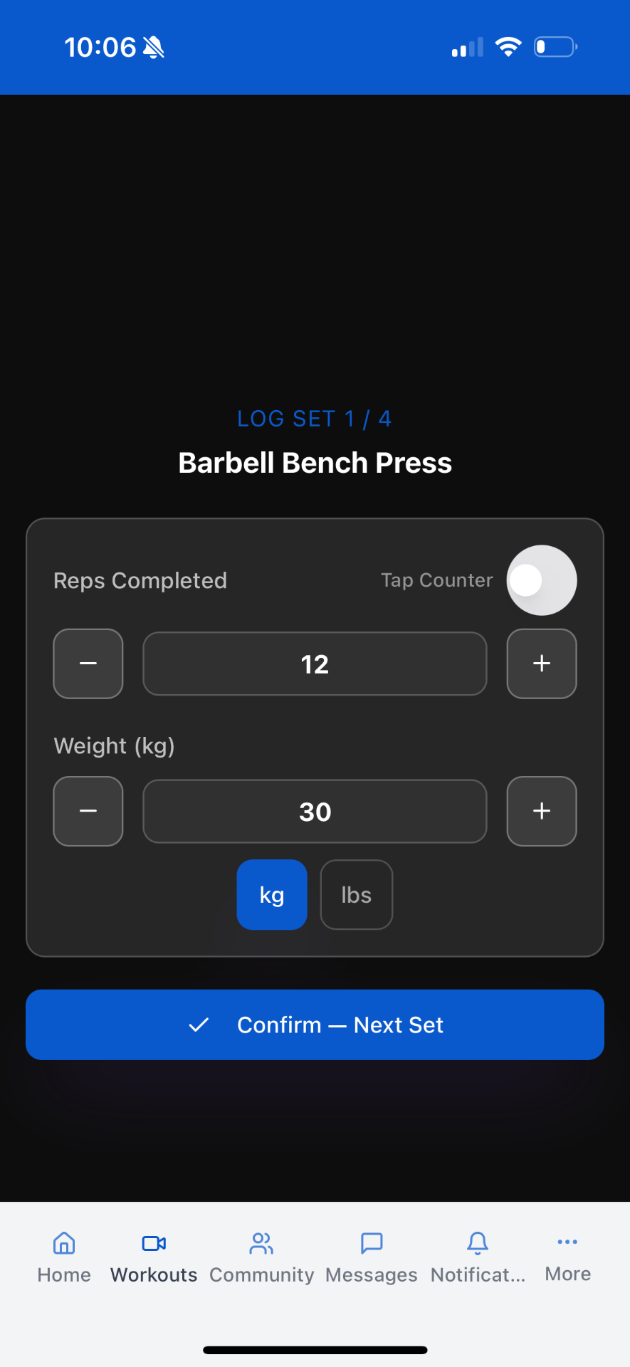Log sets, reps & weight