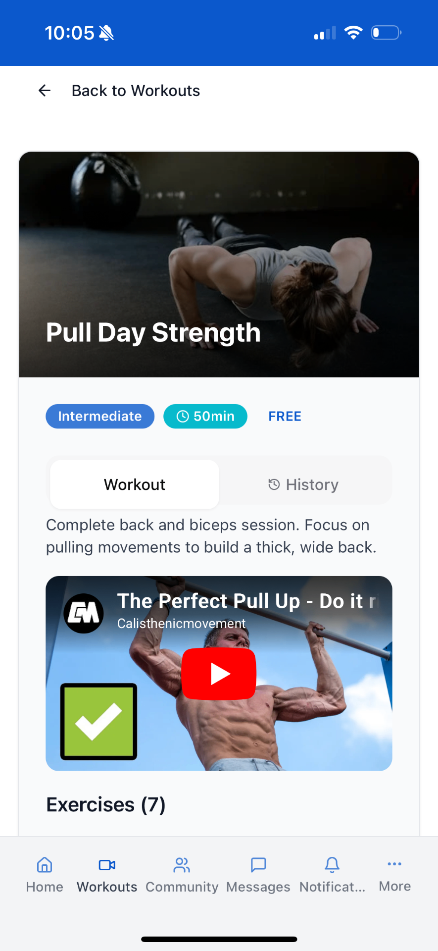 Workout detail with video