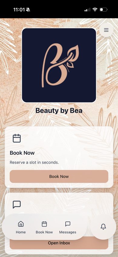 Salon app home screen