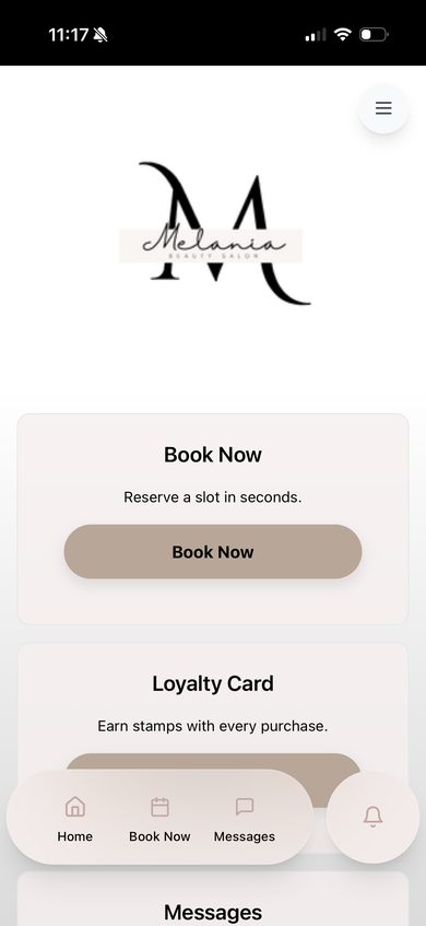 Salon app home screen