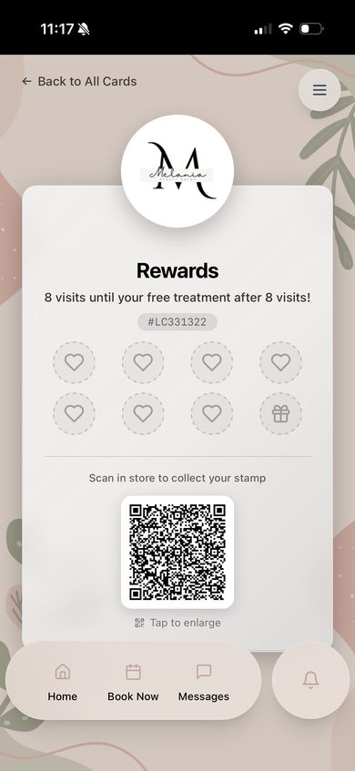 Salon loyalty card with QR code