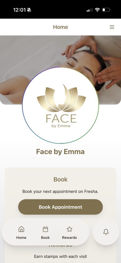 Facial treatment app home screen