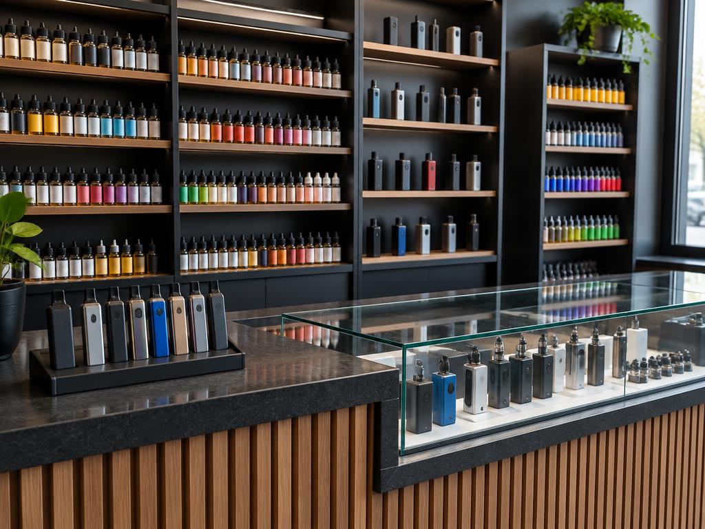 A view inside an independent vape shop business